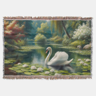 Cobertor Swan Nadando na Pintura Impressionista de Lança