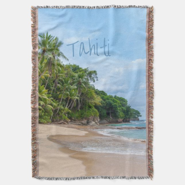 Cobertor Tahiti Sand Beach Blue Sky Palm Trees (Frente Vertical)