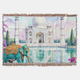 Cobertor Taj Mahal & Elefante Aquarela
