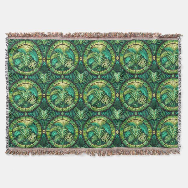 Cobertor Tapestry featuring a pattern of green tropical  (Frente)