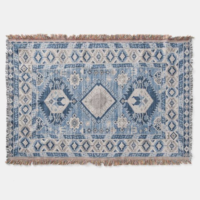Cobertor Tapete Kilim Azul Antigo Oriental (Frente)