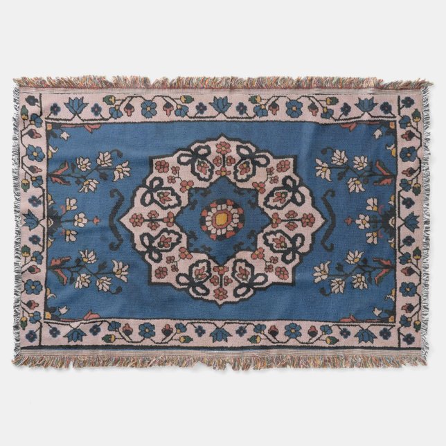 Cobertor Tapete Persa Turco Oriental Antigo Azul (Frente)