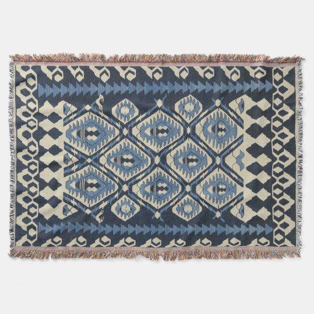 Cobertor Tapete Persa Turco Oriental Azul (Frente)