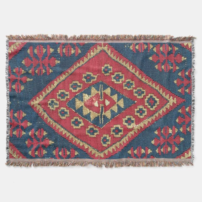 Cobertor Tapete turco Kilim - Anorro Vermelho Antigo (Frente)