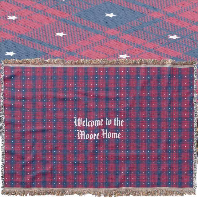 Cobertor Tartan - Patriótico - Estrelas Brancas Azuis Verme (Tartan - Patriotic - Red Blue White Stars Throw Blanket by Leapfroglisics Shop)