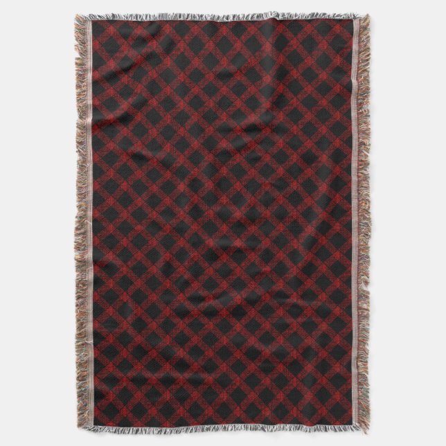 Cobertor Tartan vermelho-russo e preto com linhas gravadas (Frente Vertical)