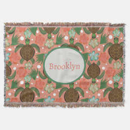 Cobertor Tartaruga do Mar e Enfermeira Floral Rosa-Rosa-Cor