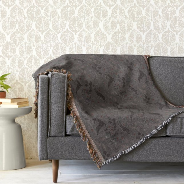 Cobertor Taupe sofisticado - Botânico de inverno sofisticad (Cosy Interior with this Elegant Beige Modern Botanical Hydrangea Ogee Wallpaper)