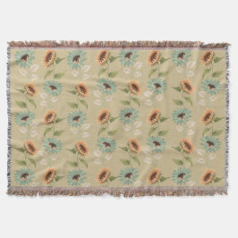 Cobertor Teal and Gold Sunflower Throw Blanket