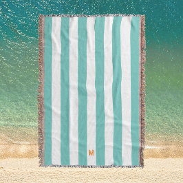 Cobertor Teal Cabana Stripe & Personalizado Monograma Laran