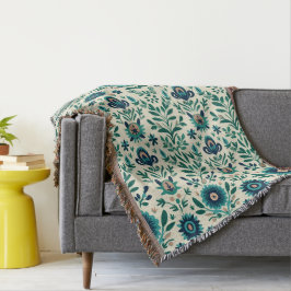 Cobertor Teal Green Folk Art Pattern