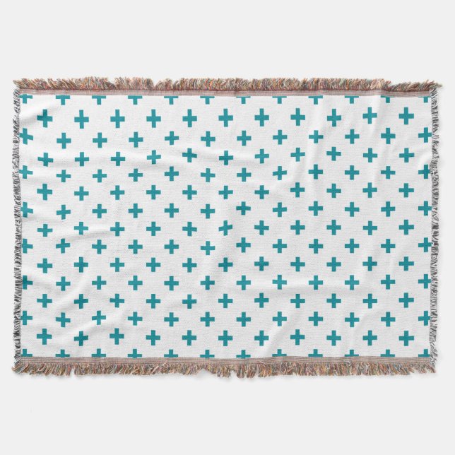 Cobertor Teal polka cruza em branco (Frente)