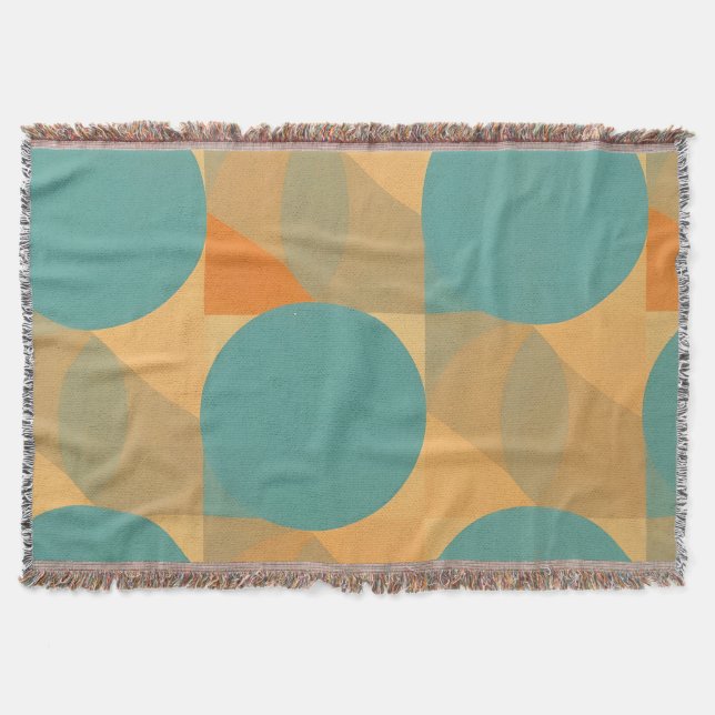 Cobertor Teal, Tan, and Orange in Retro Look Pattern (Frente)