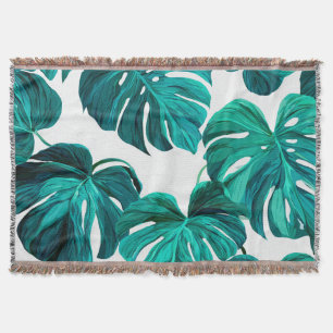 Cobertor Teal Tropical Monstera Leaf Seamless Pattern Art