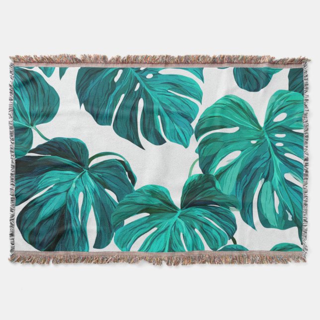 Cobertor Teal Tropical Monstera Leaf Seamless Pattern Art (Frente)