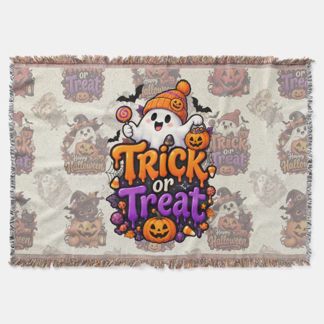 Cobertor Tecido de Halloween com Fantasma Fofo de  (Frente)