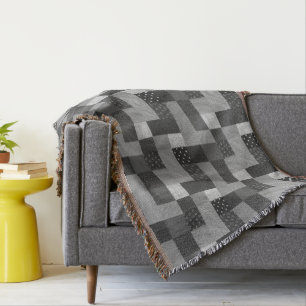 Cobertor tecido design preto e branco de patch vintage