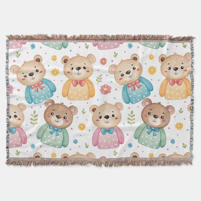 Cobertor Teddy bear and flowers (Frente)