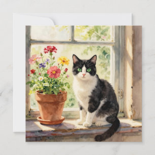 Cobertor Temático de Gato e Flor em Aquarela