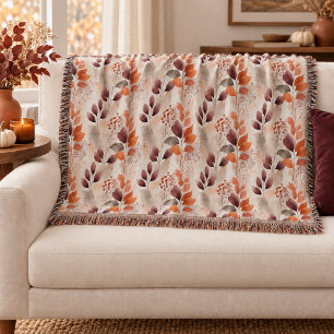 Cobertor Terracotta e folhas de outono em Borgonha Boho O