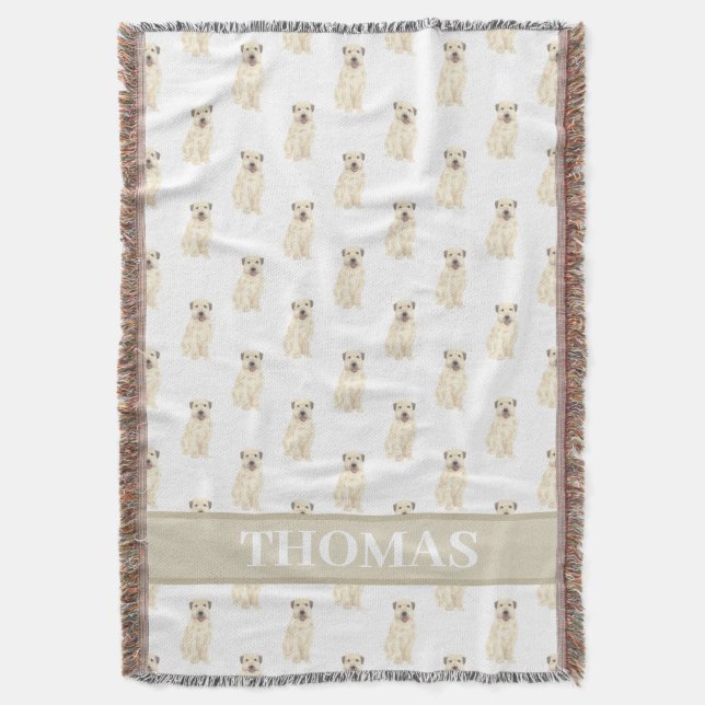 Cobertor Terrier Wheaten Personalizado Bege e Branco (Frente Vertical)