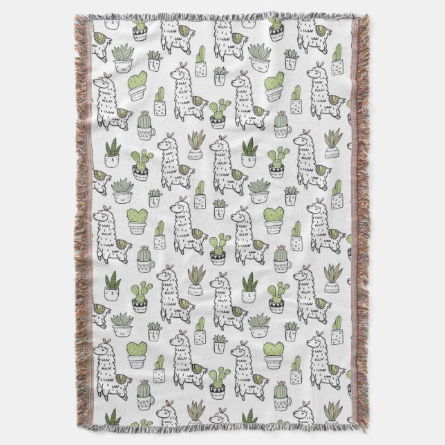 Cobertor Teste padrão bonito da alpaca & do cacto (Frente Vertical)