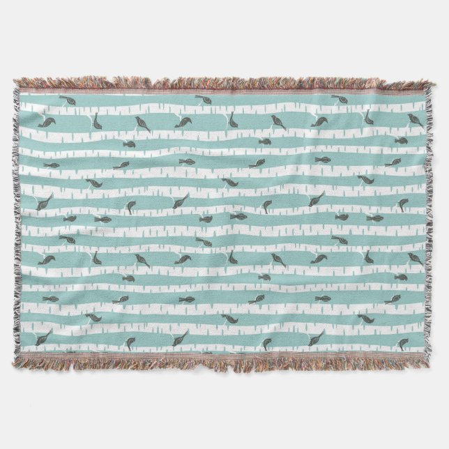 Cobertor Teste padrão com pássaros e árvores (Frente)