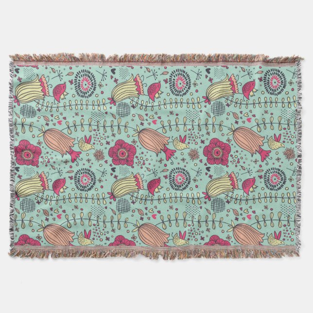 Cobertor Teste padrão floral dos desenhos animados com (Frente)