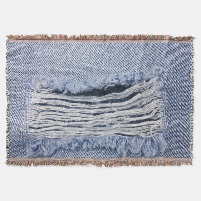 Cobertor Textura de Jeans rasgados azuis claros (Frente)