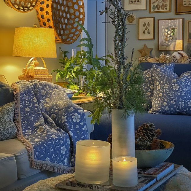 Cobertor Throw Blanket - Floral Blue & White Design  (Blue Floral Throw with Matching Pillows available in the Liberty Dog Store Online )