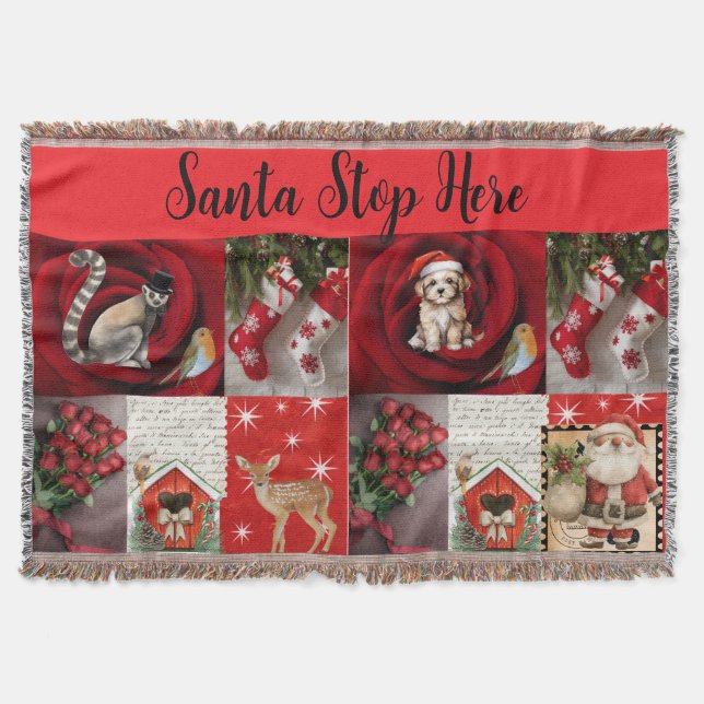 Cobertor Throw Christmas Blanket - Santa Stop Here  (Frente)