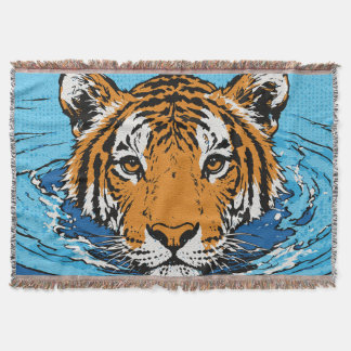 Cobertor Tigre na Água – Retrato de Vida Selvagem Pop Art