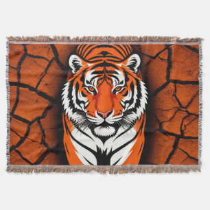 Cobertor Tigre Ousado em Fundo de Terra Rachada