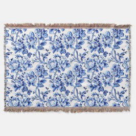 Cobertor Toile de Jouy de Magnolias Azul e Branca