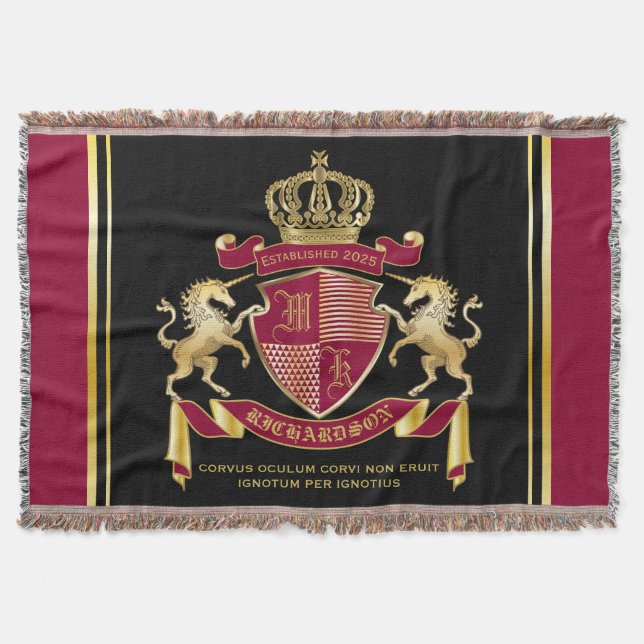 Cobertor Torne seu próprio Casaco de armas vermelho Dourado (Frente)