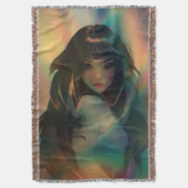 Cobertor Trabalho de arte da Anime Girl cercada por Rainbow