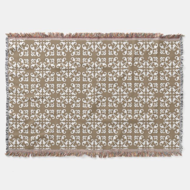 Cobertor Trabalho de corte em renda - branco sobre bege tau (Frente)