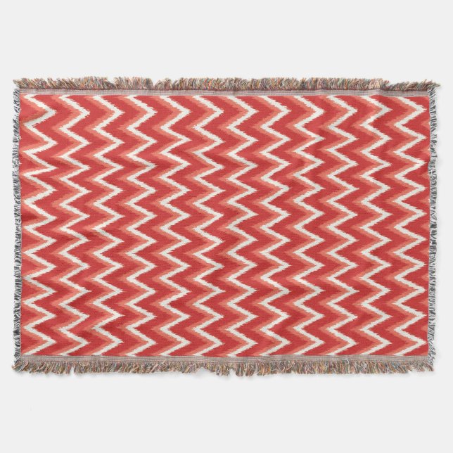 Cobertor Traços Ikat Chevron - Laranja e Branco (Frente)