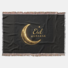 Cobertor Travesseiro Decorativo Eid Mubarak Preto e Dourado