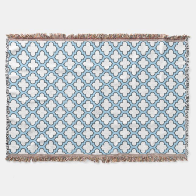 Cobertor Trellis branca e azul-bebê, lete, quatrefoil (Frente)