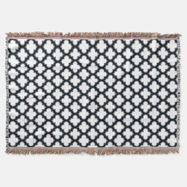 Cobertor Trellis branca e preta, lete, quatrefoil (Frente)