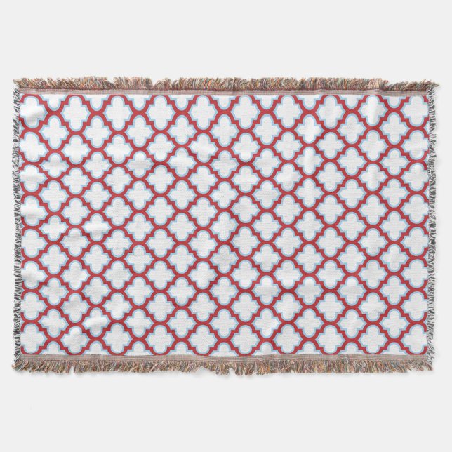 Cobertor Trellis branca e vermelha, lete, quatrefoil (Frente)