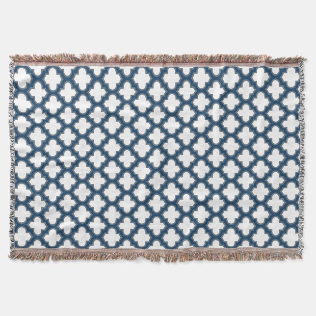 Cobertor Trellis, Latite, Quatrefoil, de cor branca e Marin (Frente)