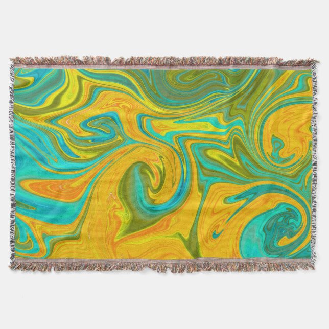 Cobertor Trendy Neon Yellow Orange Abstrato Swirl (Frente)