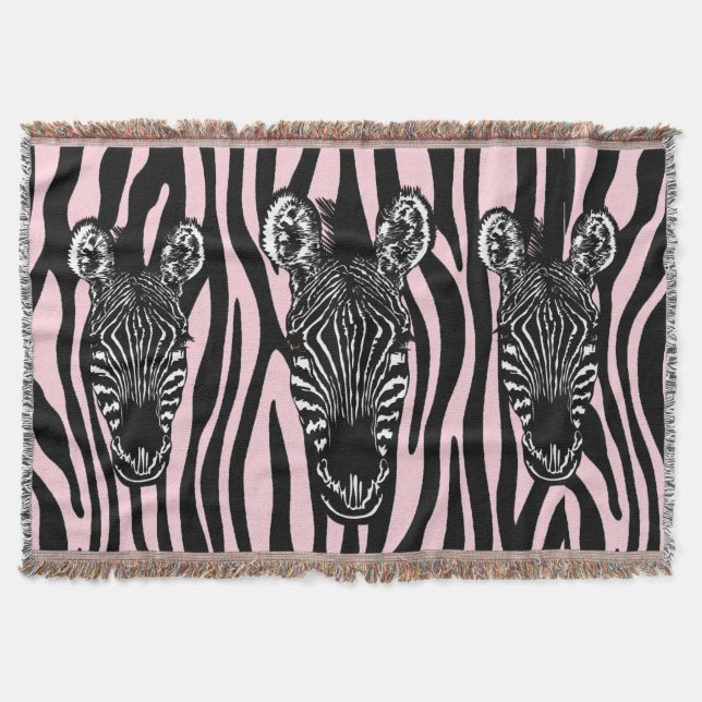 Cobertor Trendy Zebra Herd em Zebra - Impressão Rosa (Frente)