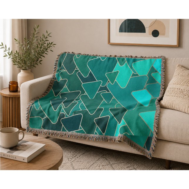 Cobertor Triângulo Geométrico Teal Moderno  (Criador carregado)