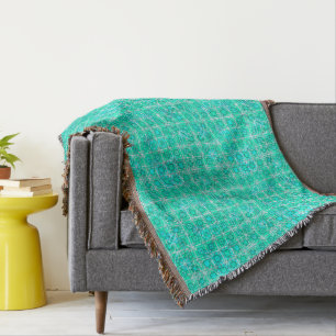 Cobertor Tribal Batik - aqua e turquesa com branco