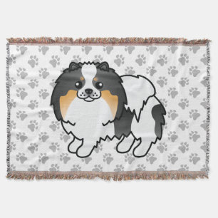 Cobertor Tricolor branco - Pomerânia - Cartoon Cão e patas
