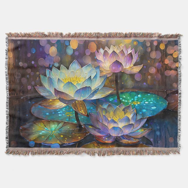 Cobertor Trio de Flores de Lótus Brilhantes (Frente)