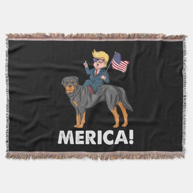 Cobertor Trump Merica Rottweiler Cão Americano Herói (Frente)